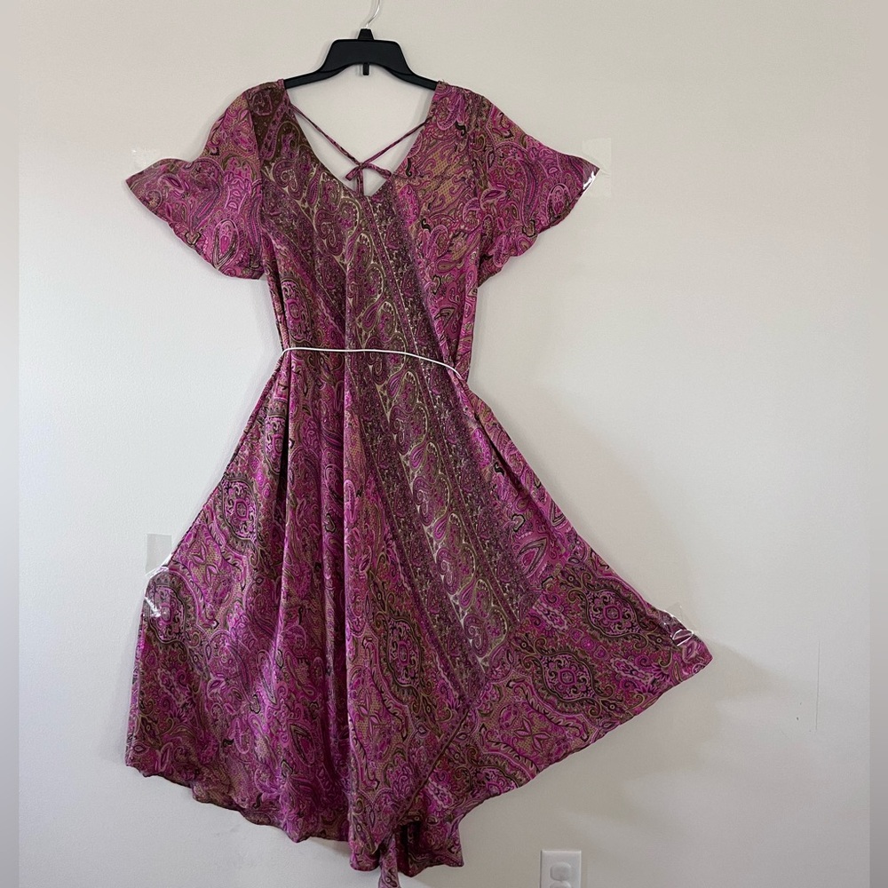 Bohemian flared paisley pink maxi dress one size 100% Viscose - Picture 14 of 17
